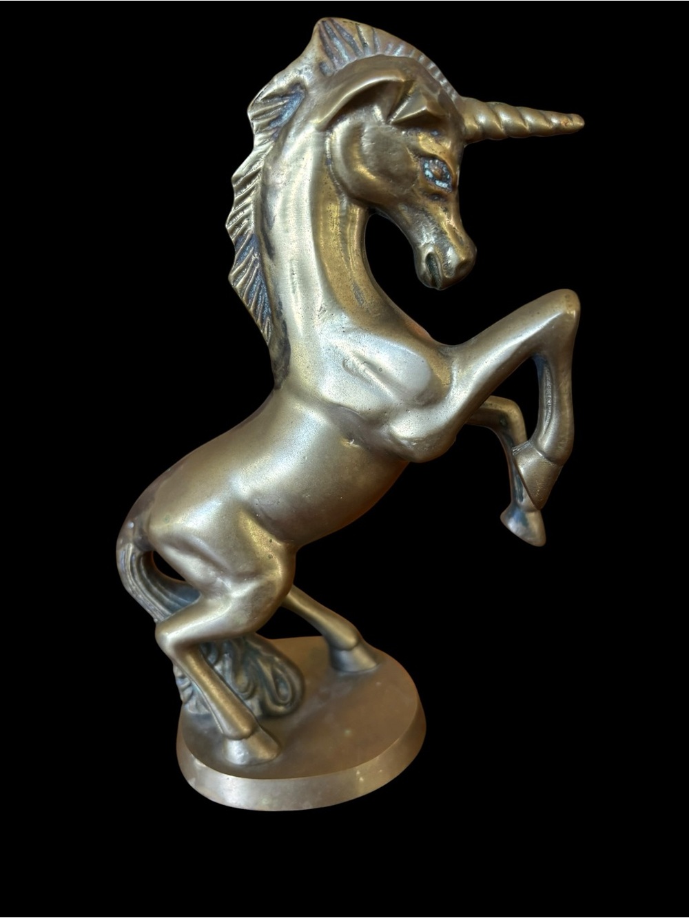 Vintage Solid Brass Unicorn Statue Rearing Mythical Horse Figurine Decor Nearly